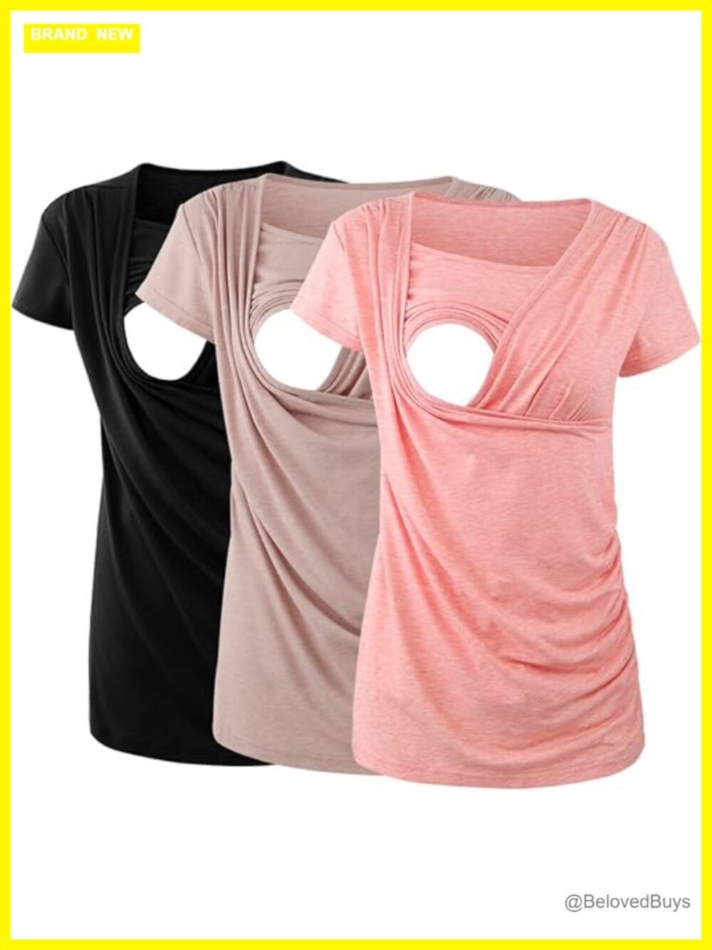 3-Pack Maternity Nursing Tops with Side Ruched Breastfeeding Access